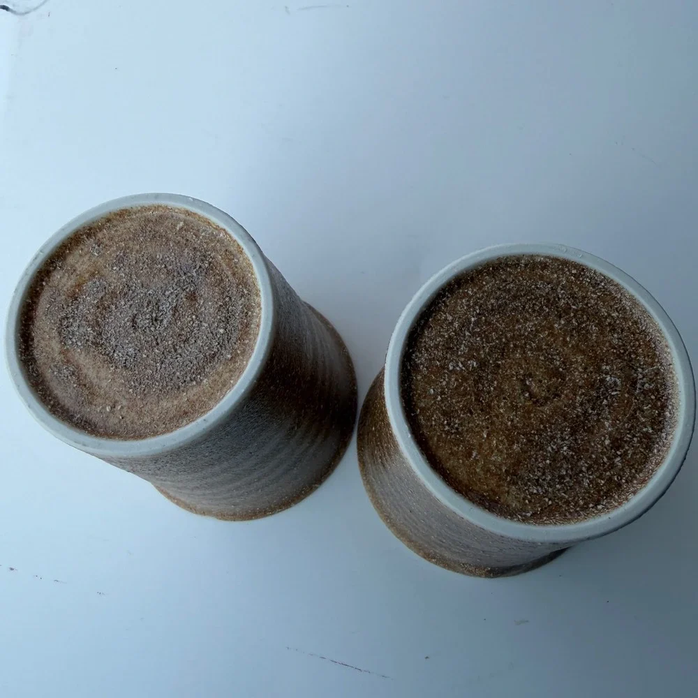 Set of 2 Artisan Stoneware Tumblers Rustic Brown Textured Cups B-11
